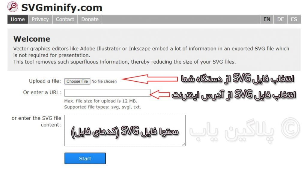 کاهش حجم آنلاین تصاویر SVG توسط سایت Svgminify